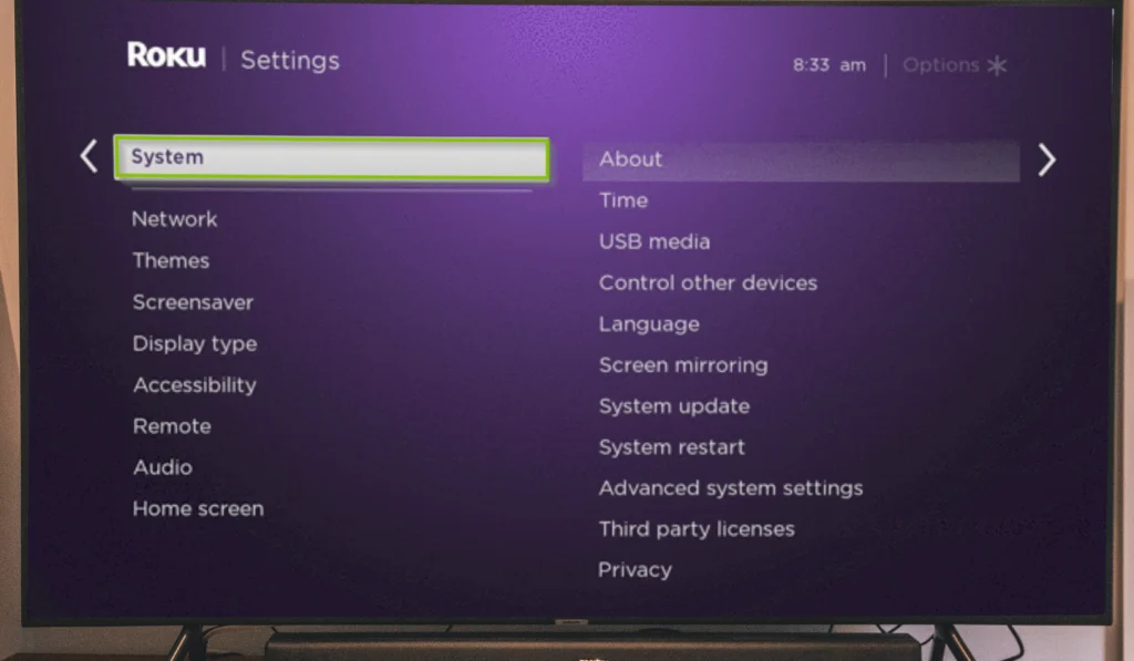 Roku TV Menu